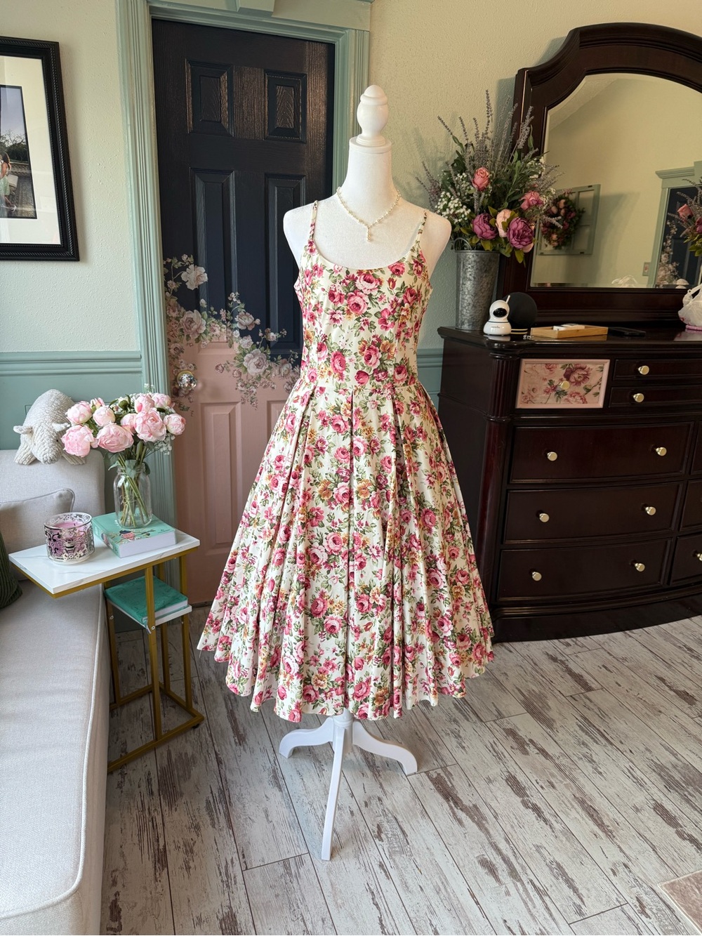 NWOT Vintage-Inspired Pink Rose Fit & Flare Sundress NWOT